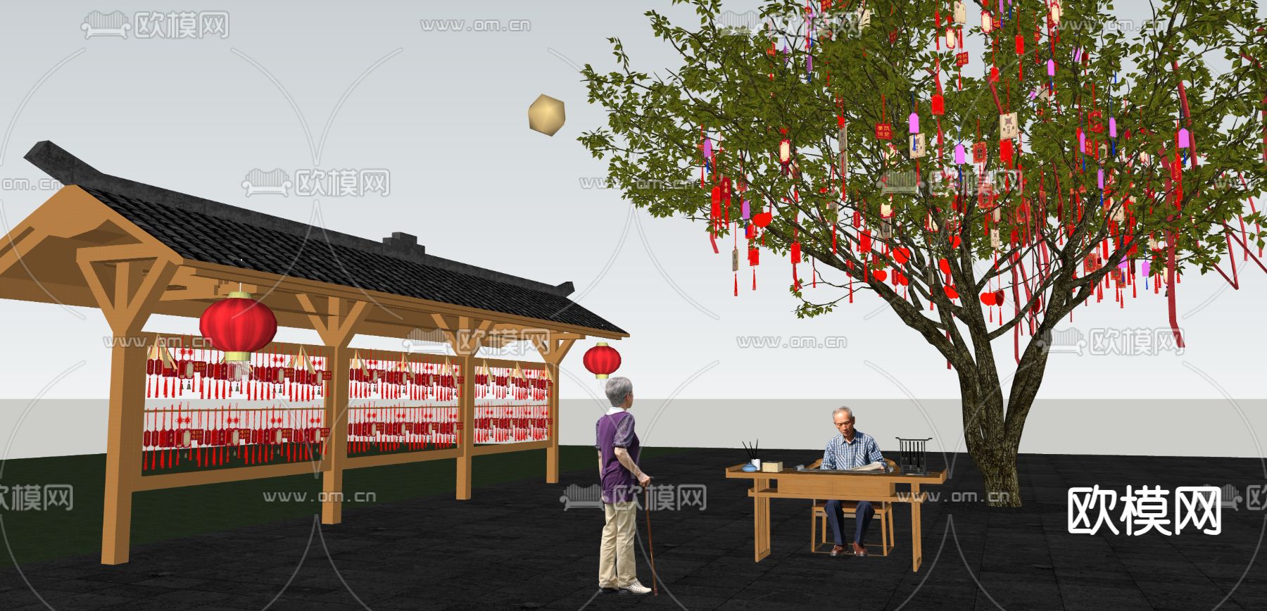 中式祈福树su模型下载（渲染图3）