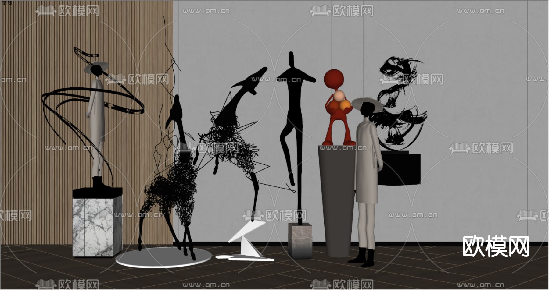 潮玩 雕塑摆件su模型下载（渲染图2）