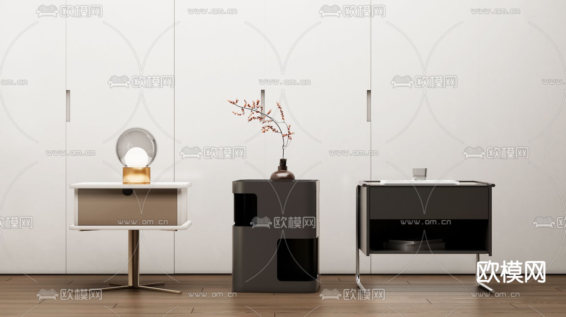 现代床头柜su模型下载（渲染图1）