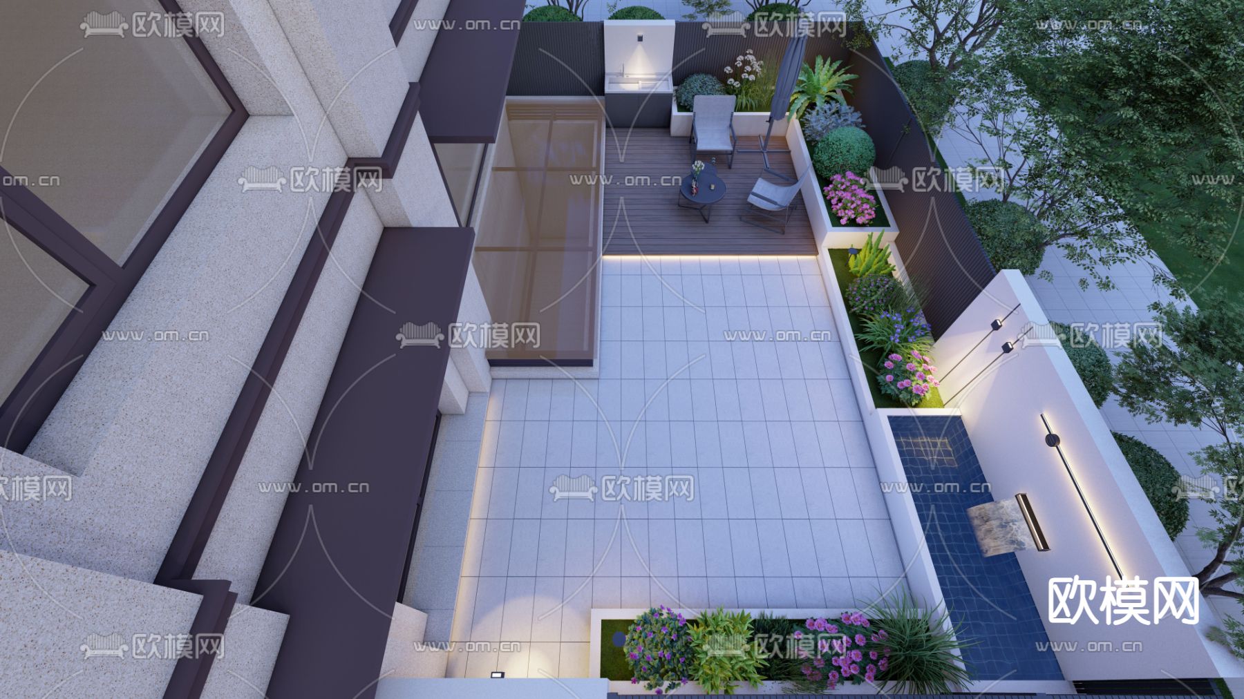 现代庭院花园su模型下载（渲染图2）