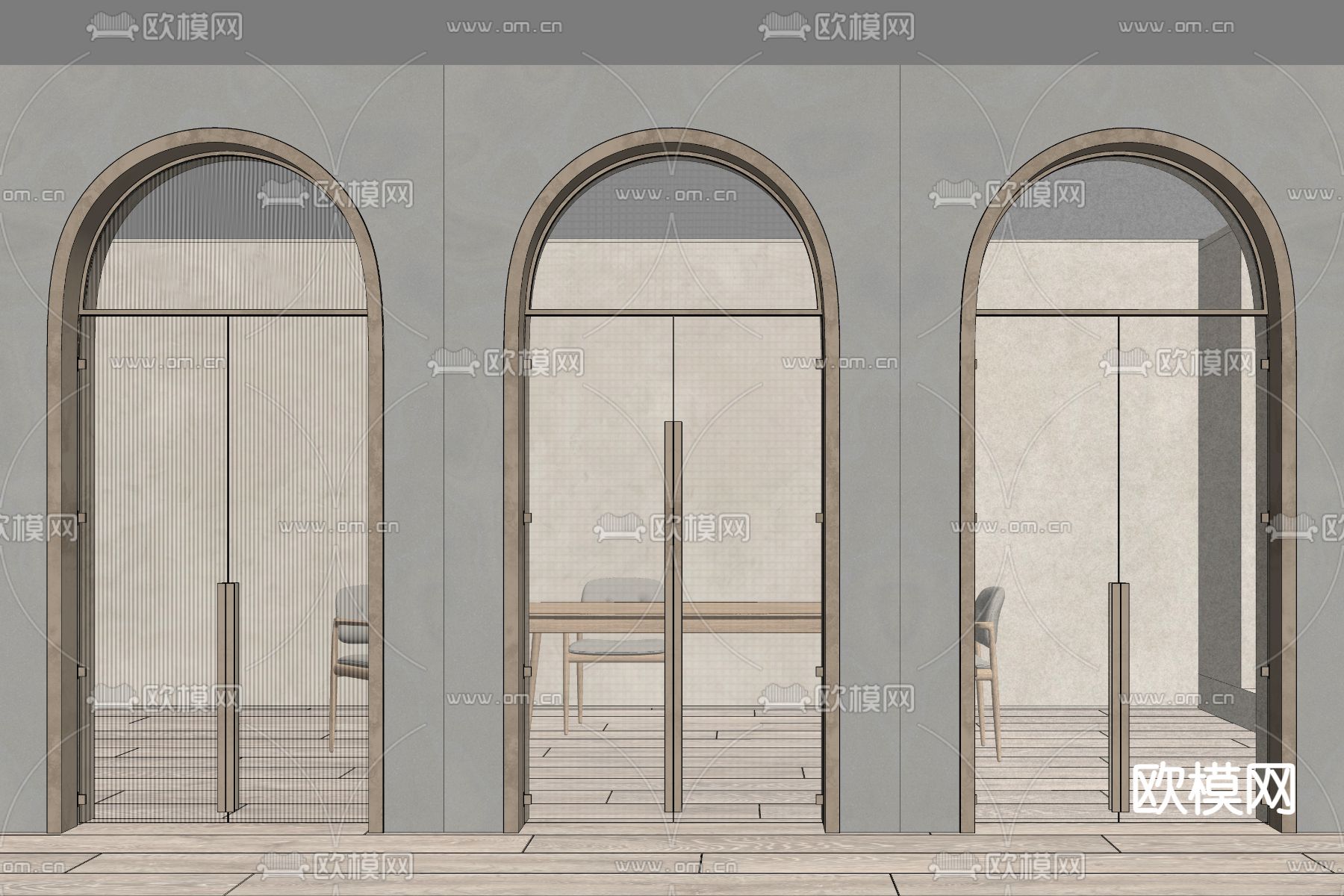 侘寂风玻璃门 拱形门su模型下载（渲染图2）