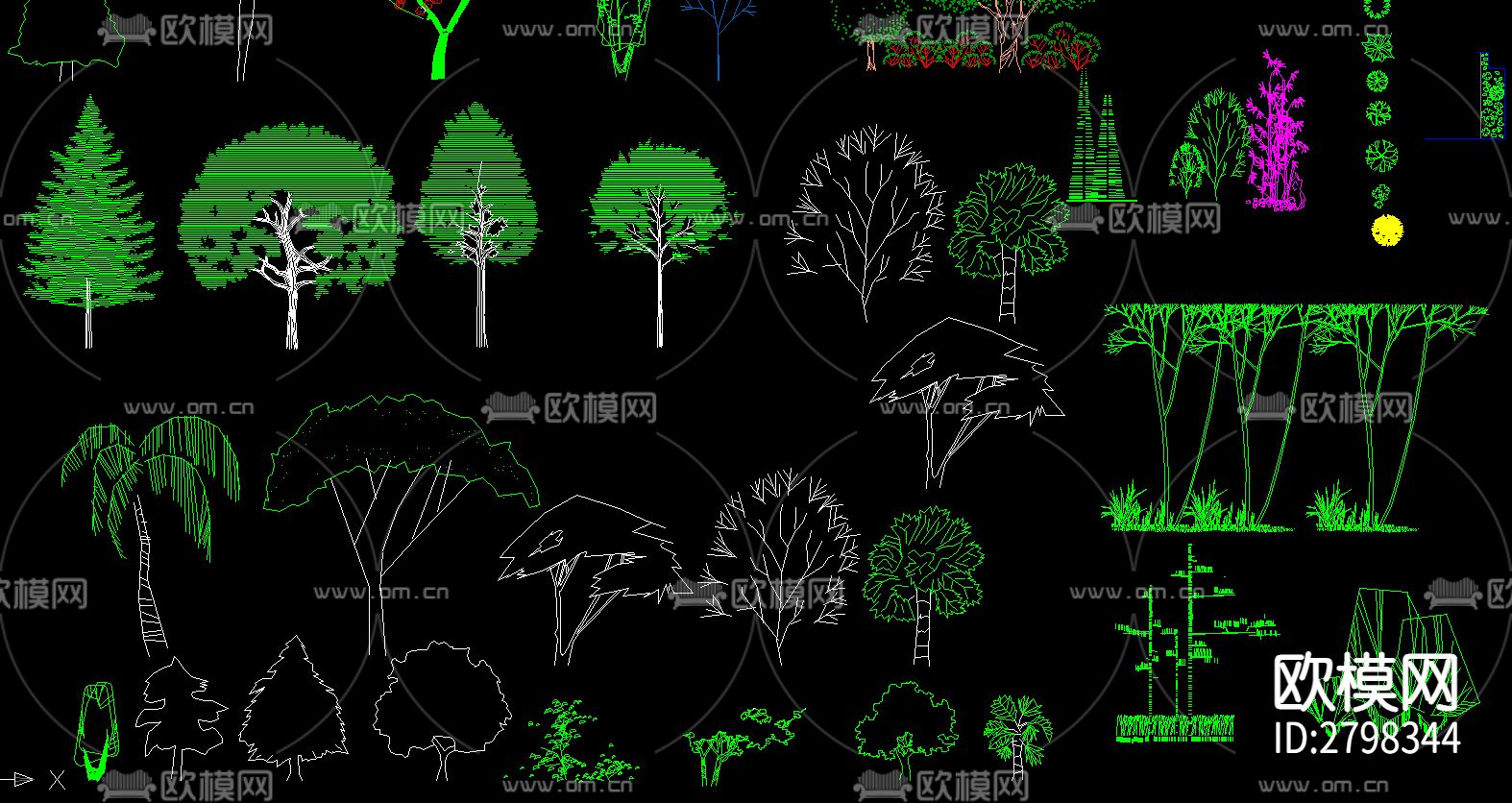 常用植物乔木景观树cad图库下载（渲染图6）