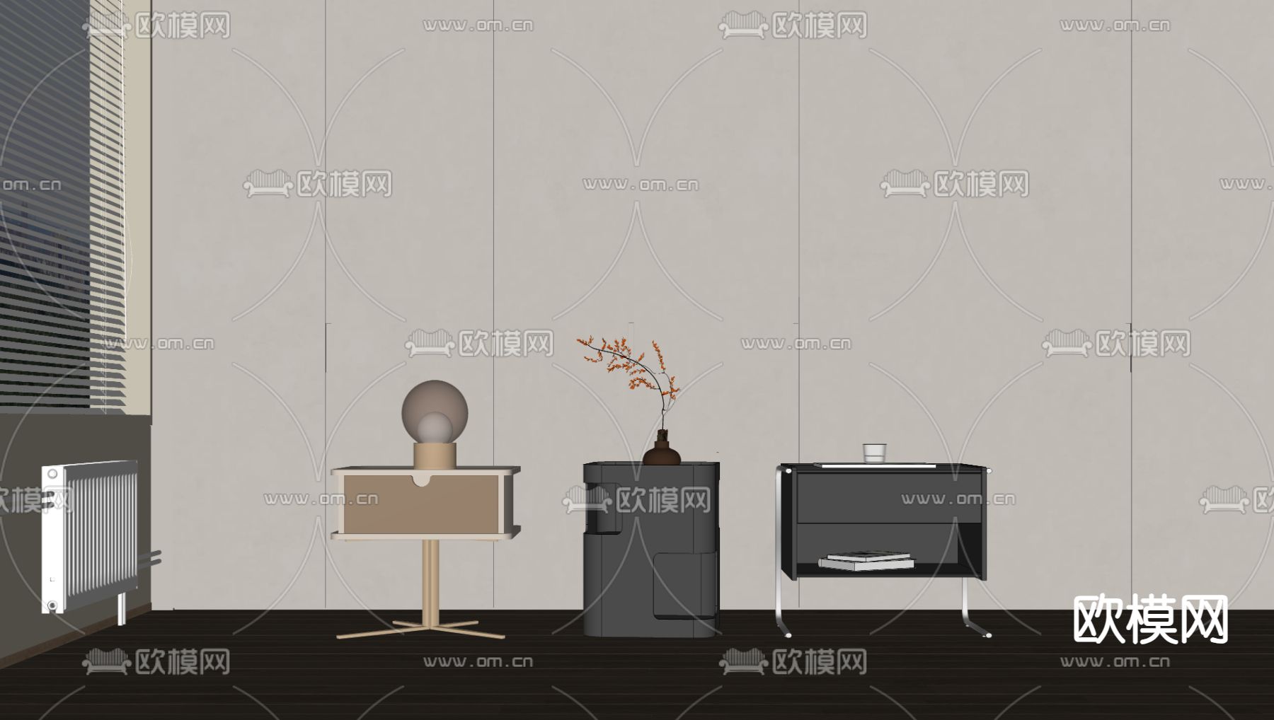 现代床头柜su模型下载（渲染图2）