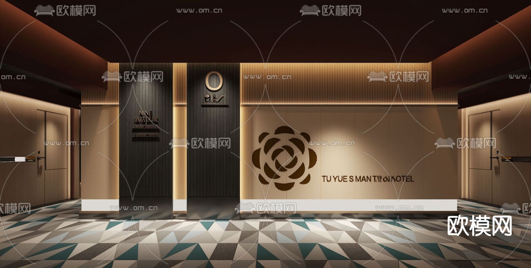 酒店电梯厅su模型下载（渲染图1）