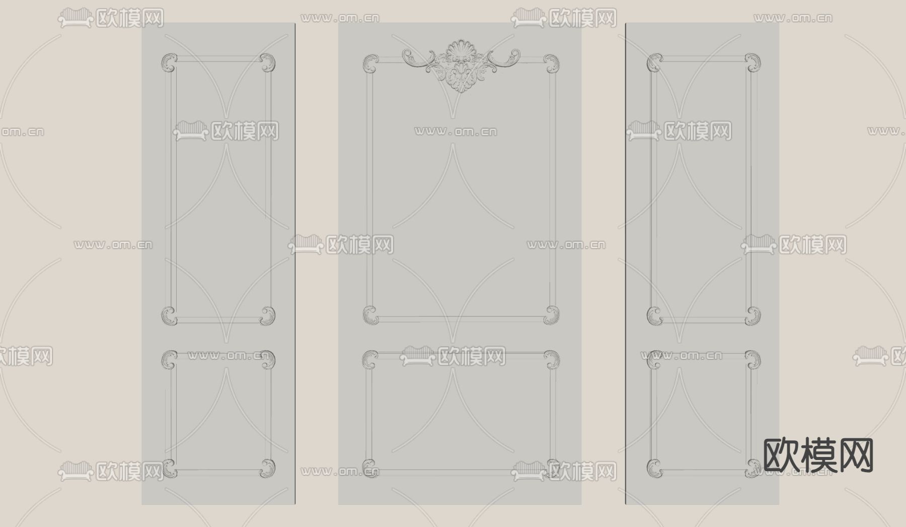 简欧护墙板su模型下载（渲染图2）