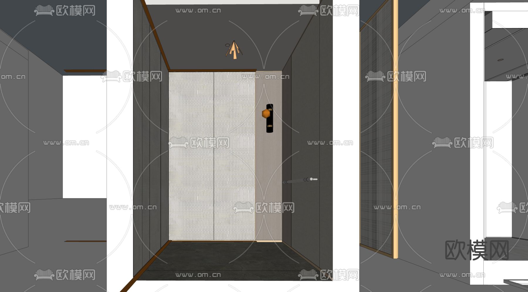 现代电梯轿厢su模型下载（渲染图2）