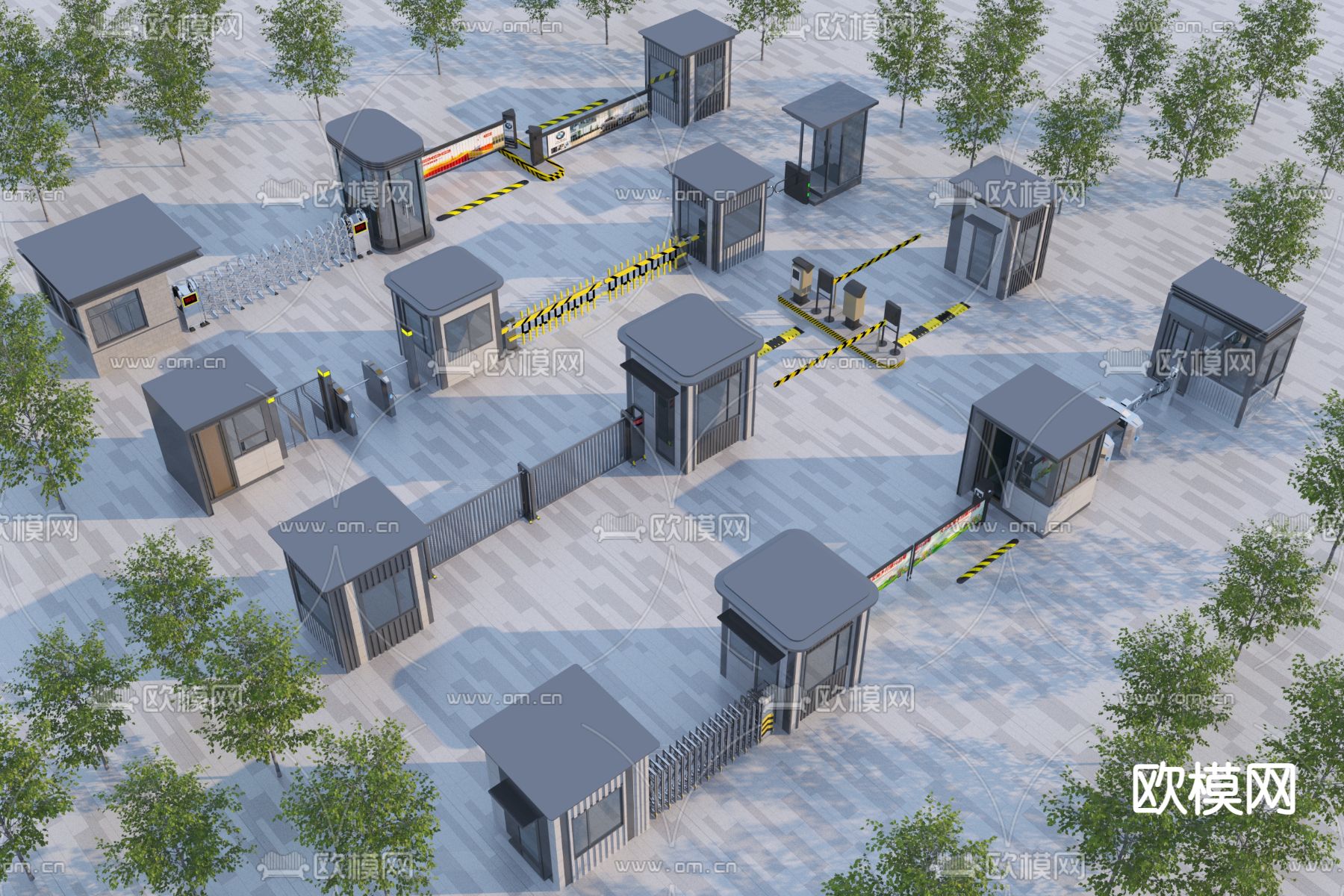 岗亭 门禁机 伸缩门 门卫室3d模型下载