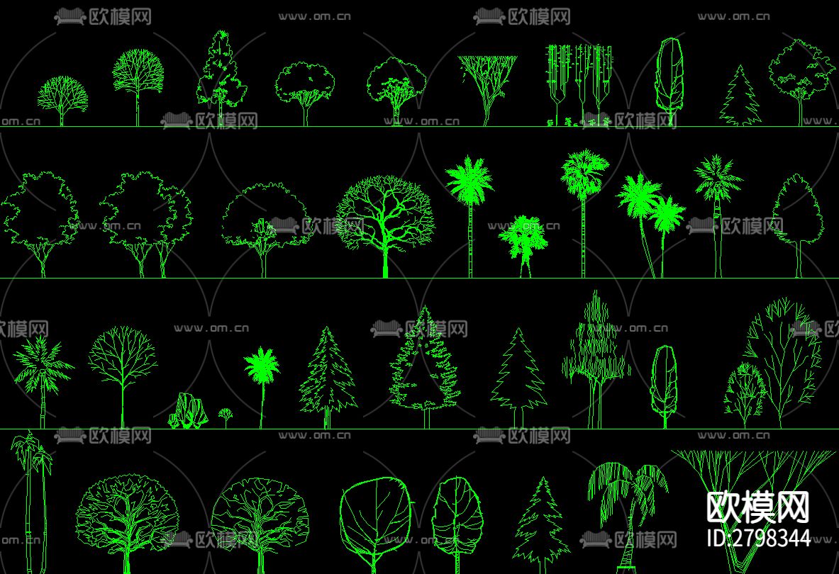 常用植物乔木景观树cad图库下载（渲染图2）