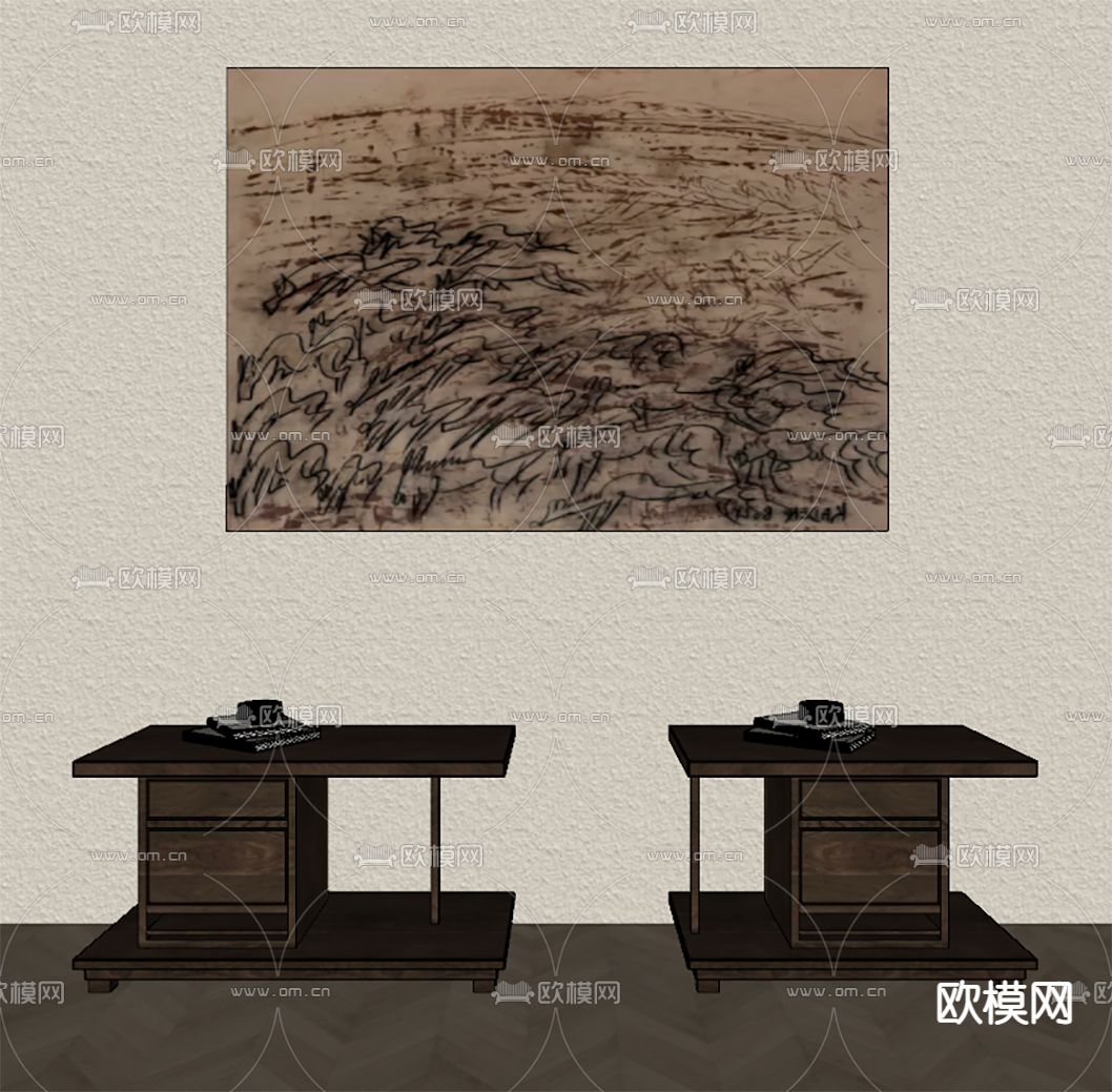 侘寂风床头柜su模型下载（渲染图2）