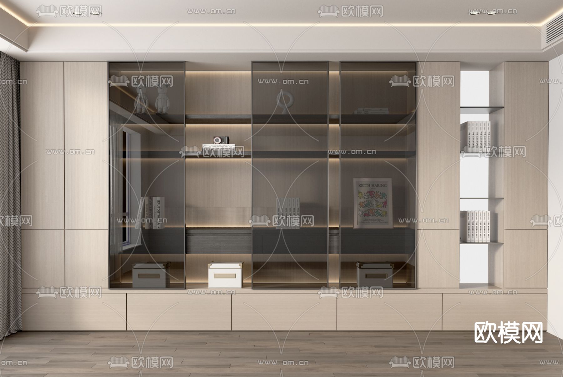 现代书柜 陈列柜3d模型下载