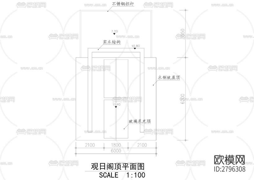 二層觀日閣cad施工圖下載(渲染圖2)