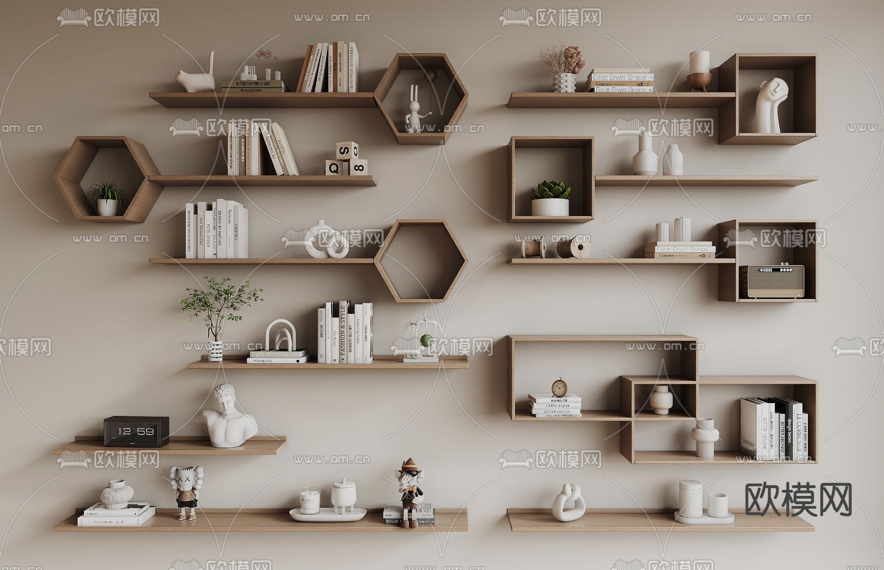 北欧壁柜 书架 置物架3d模型下载
