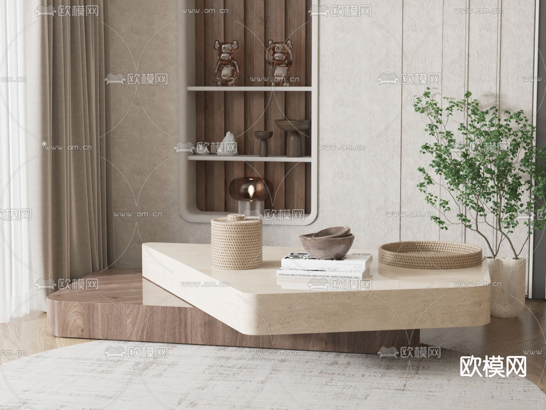 现代茶几su模型下载（渲染图1）