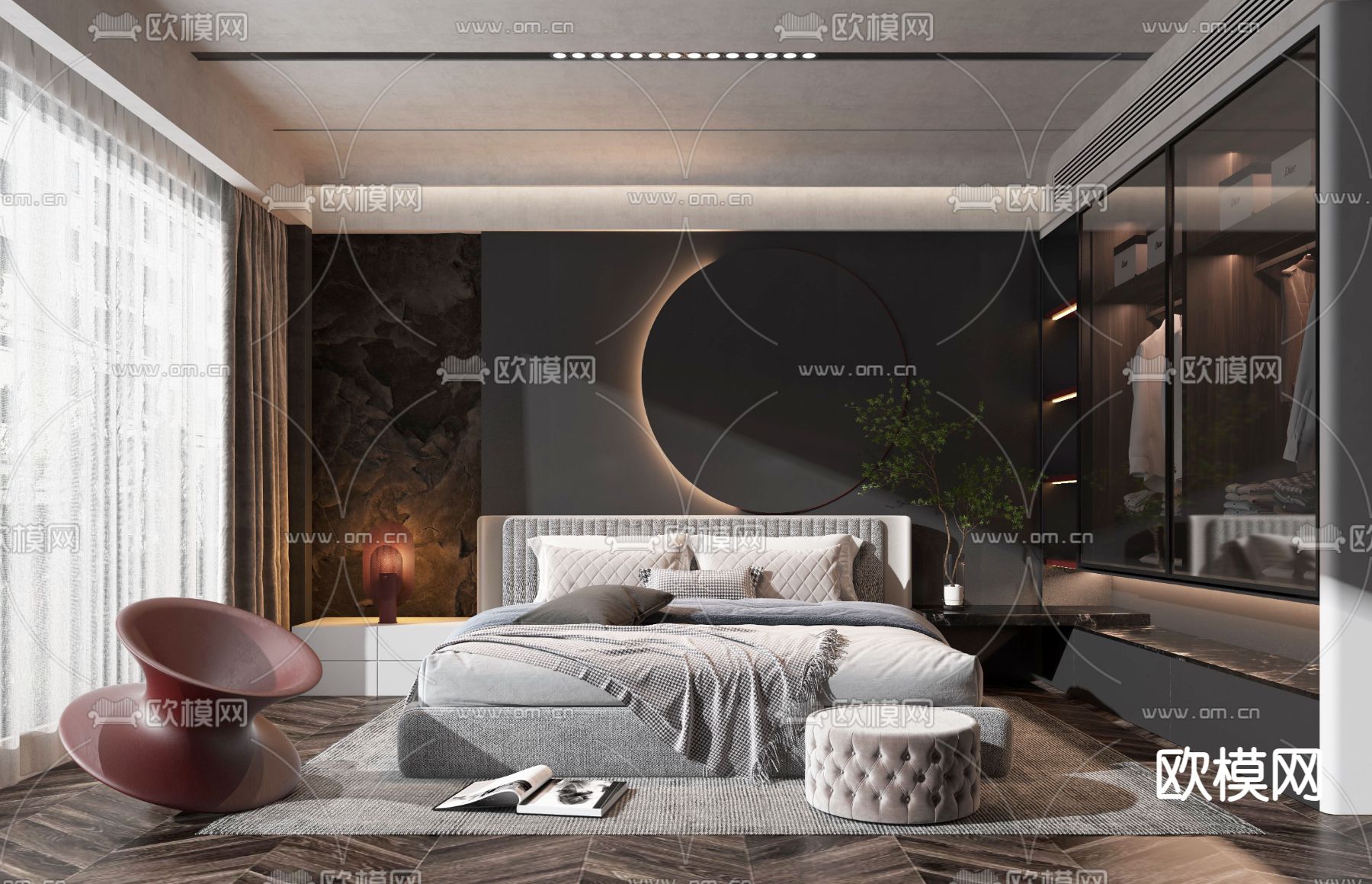 暗黑风卧室 主人房su模型下载（渲染图1）