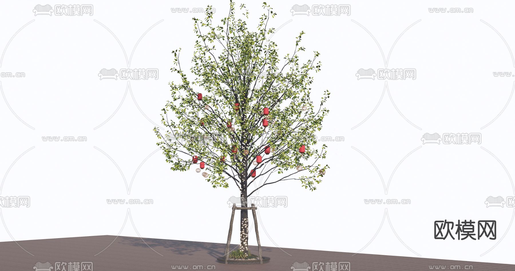 挂树灯 行道树su模型