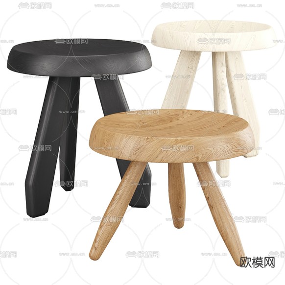 北欧凳子 坐墩 圆凳 木凳3d模型下载