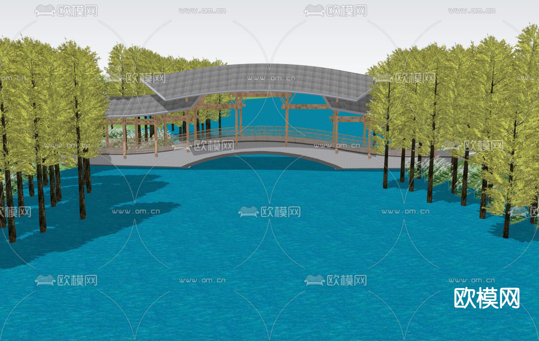 风雨廊 桥 景观桥su模型