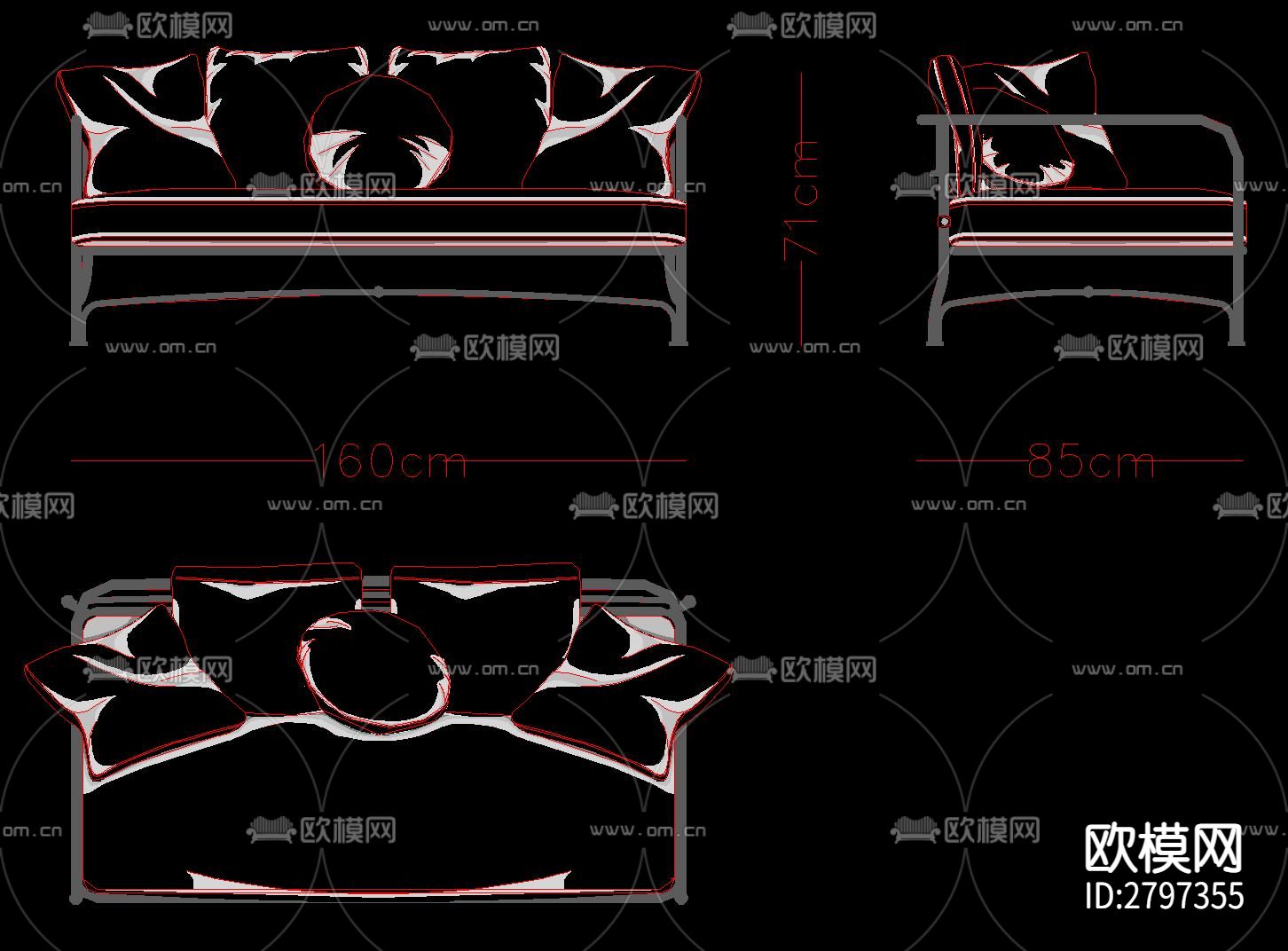 家具三视cad大样图下载（渲染图7）