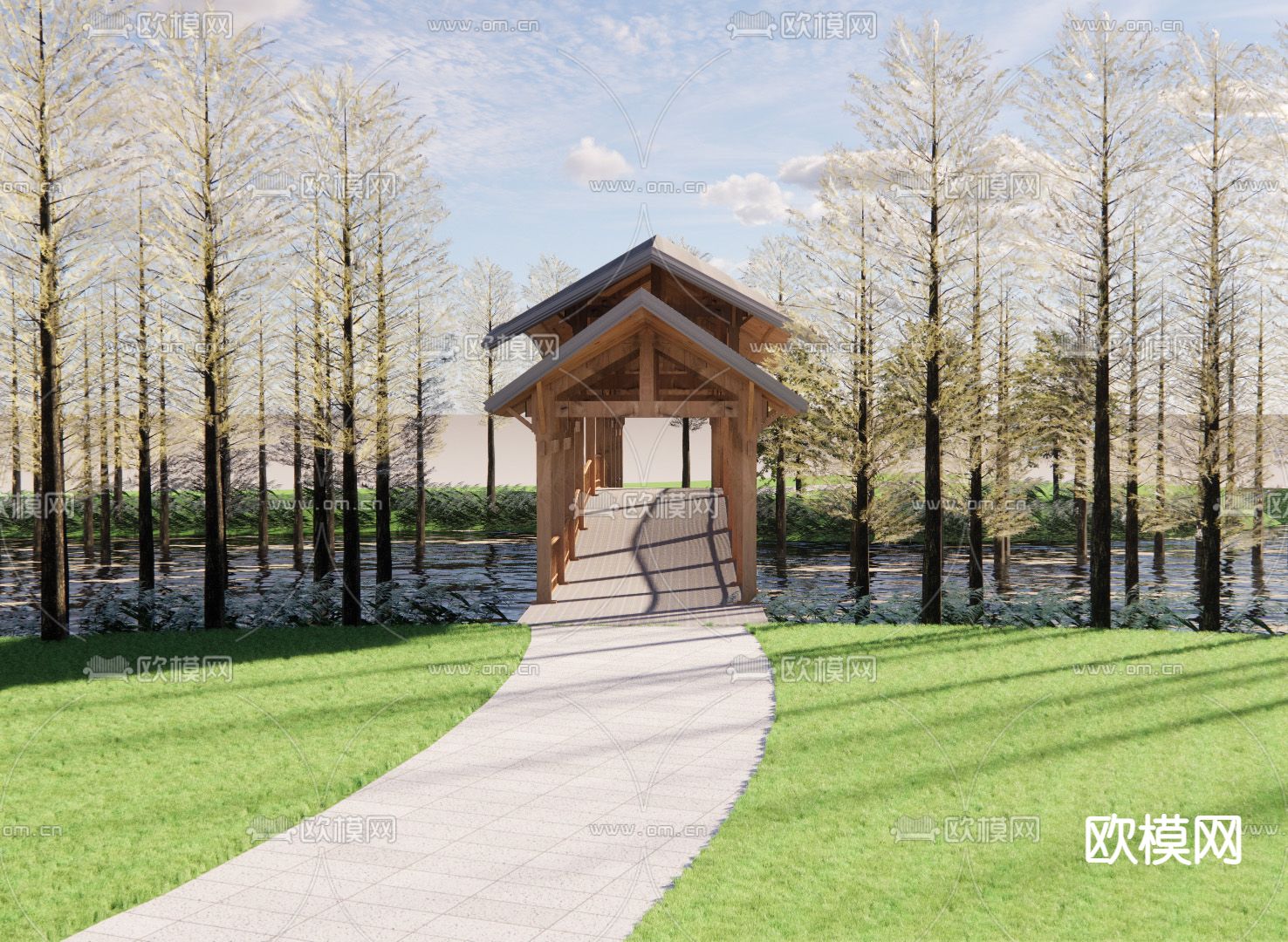 风雨廊 桥 景观桥su模型