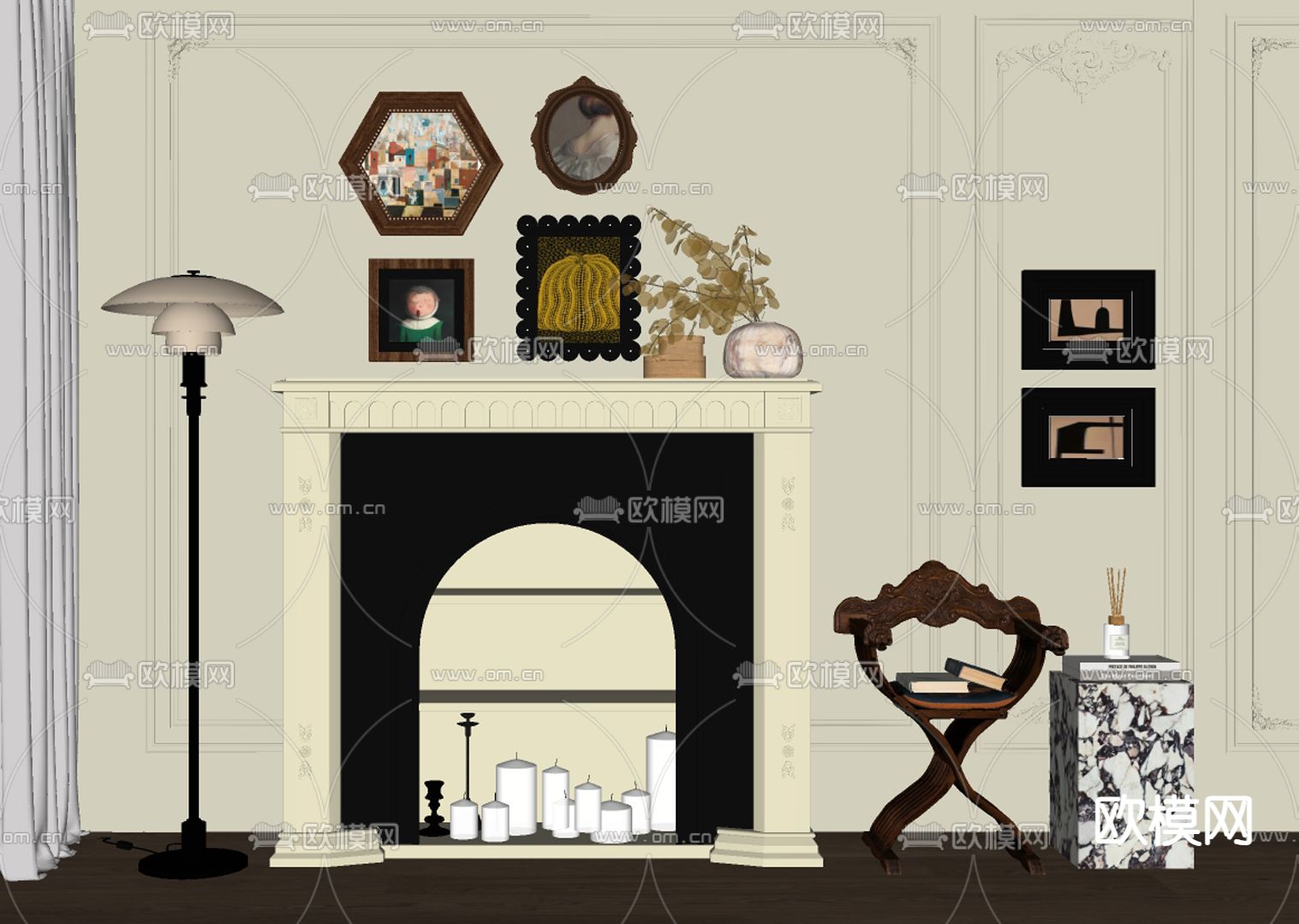 法式壁炉su模型下载（渲染图2）