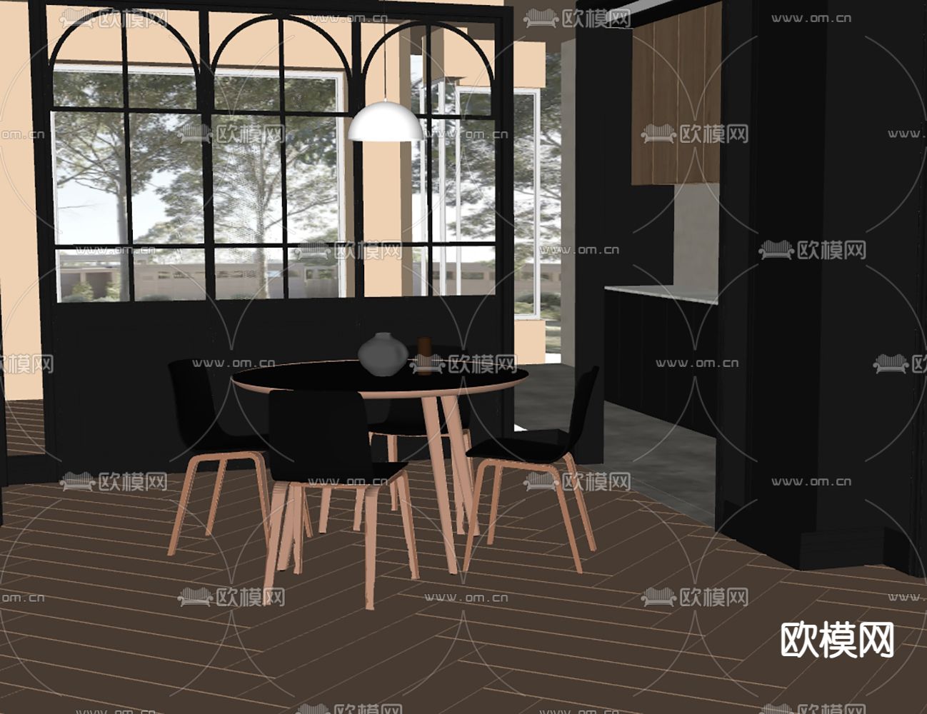 法式餐厅su模型下载（渲染图2）