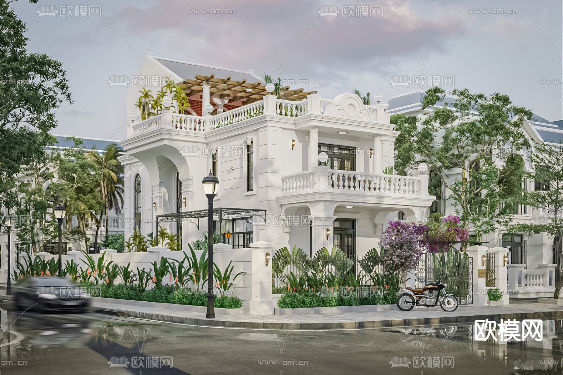 欧式别墅外观3d模型下载（渲染图1）