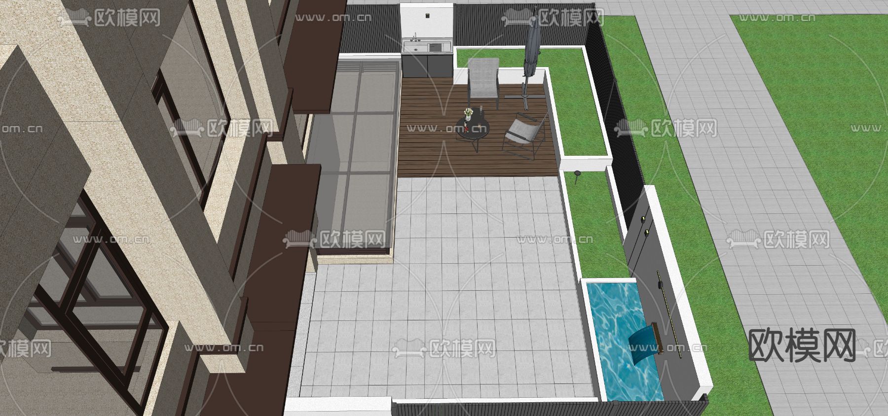 现代庭院花园su模型下载（渲染图3）