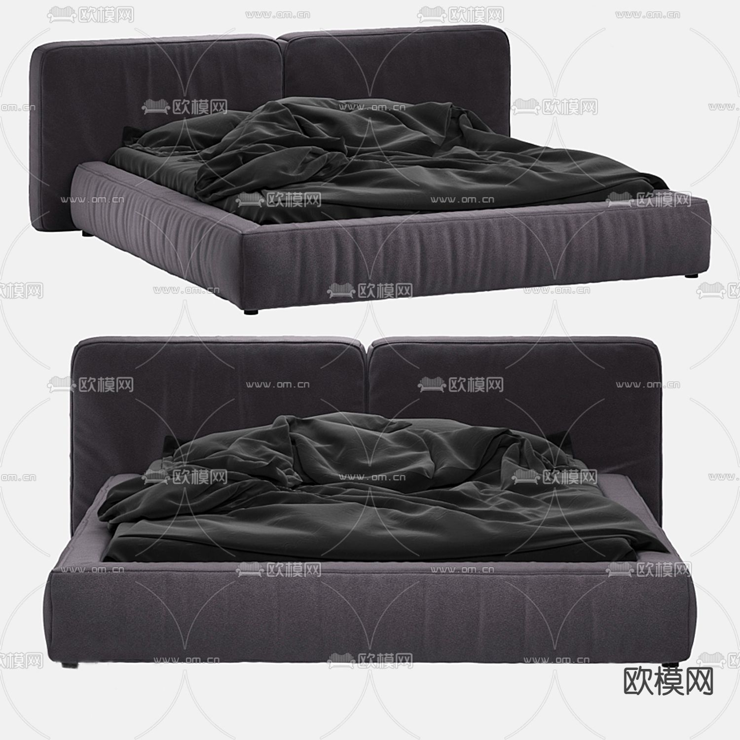 布艺双人床su模型下载（渲染图1）