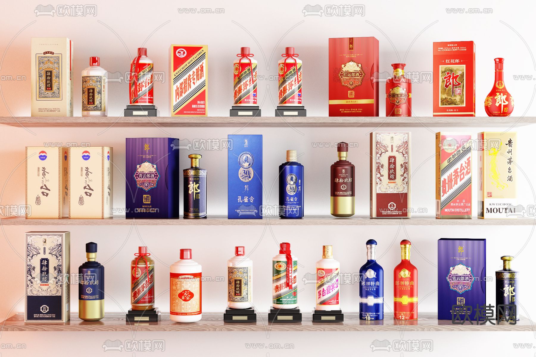 茅台 白酒 酒瓶3d模型下载（渲染图1）