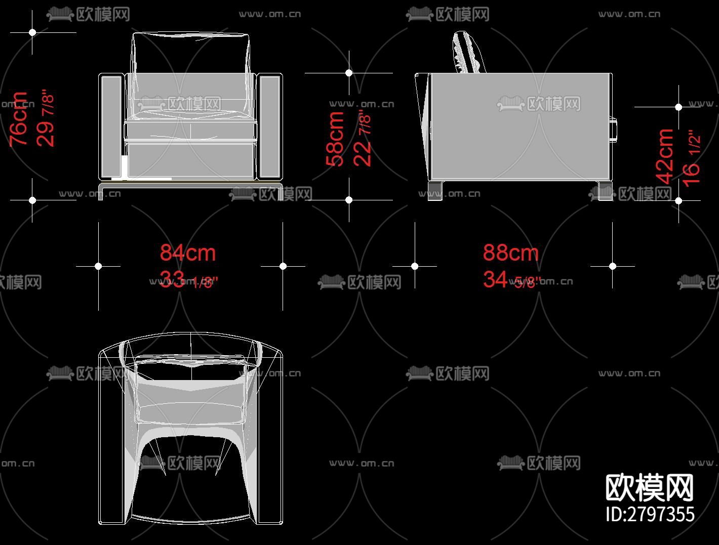 家具三视cad大样图下载（渲染图1）