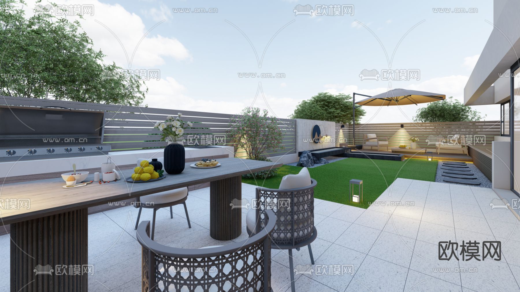 现代庭院花园su模型下载（渲染图1）