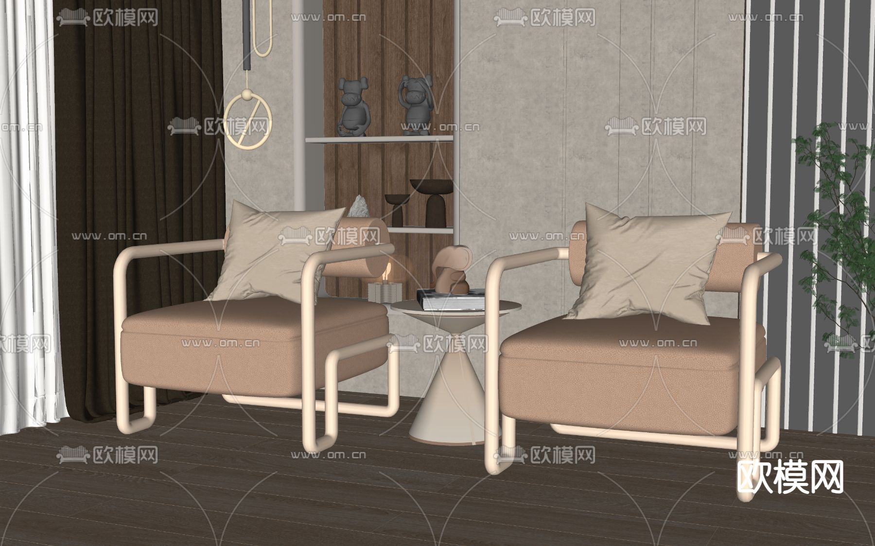 简欧休闲椅su模型下载（渲染图2）