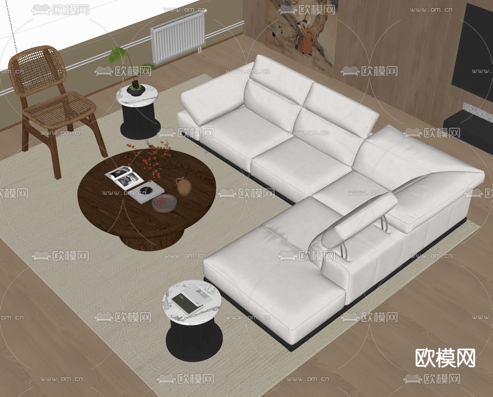 侘寂风组合沙发su模型下载（渲染图2）