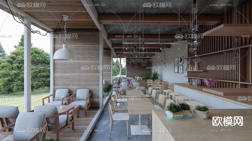现代咖啡厅su模型下载(渲染图1)