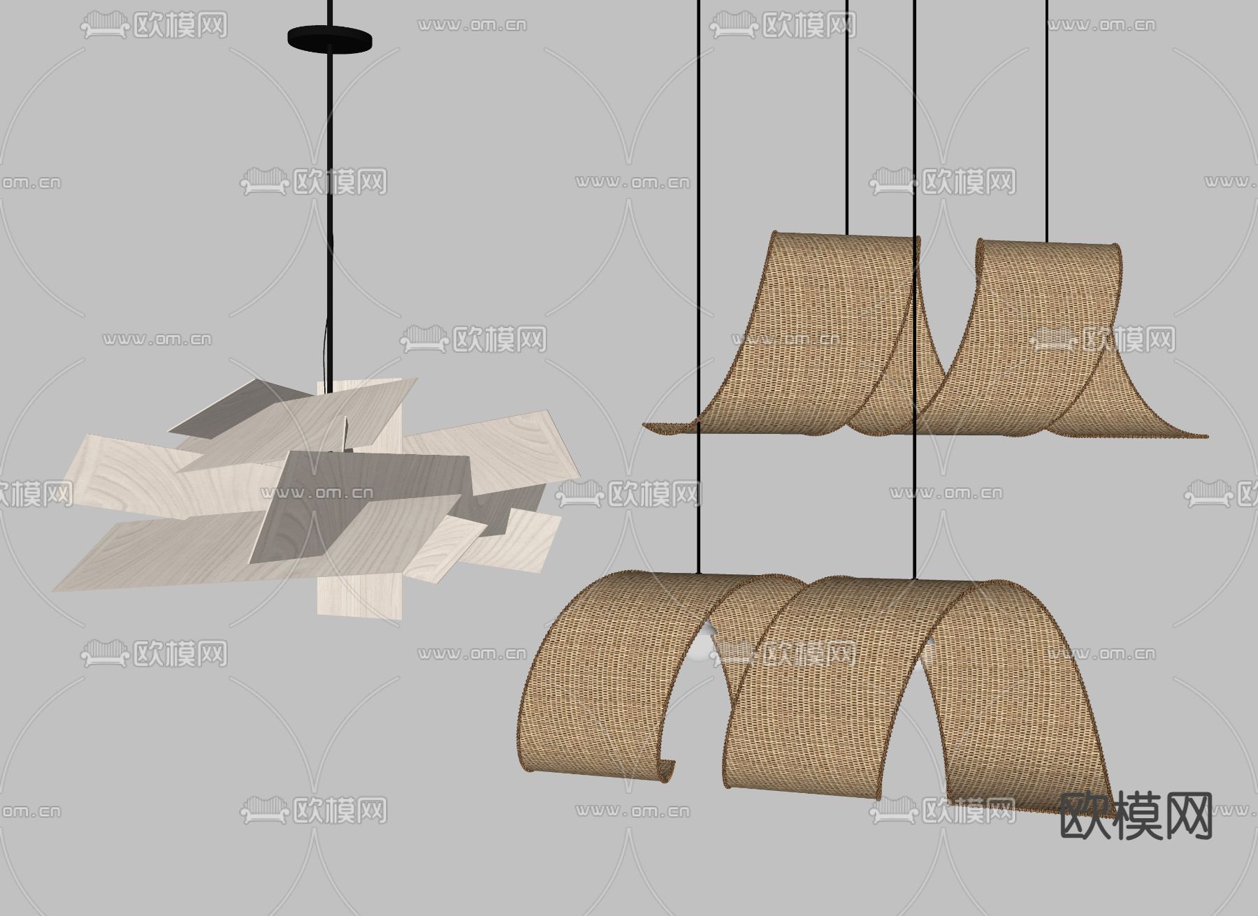 侘寂风编织吊灯su模型下载（渲染图2）