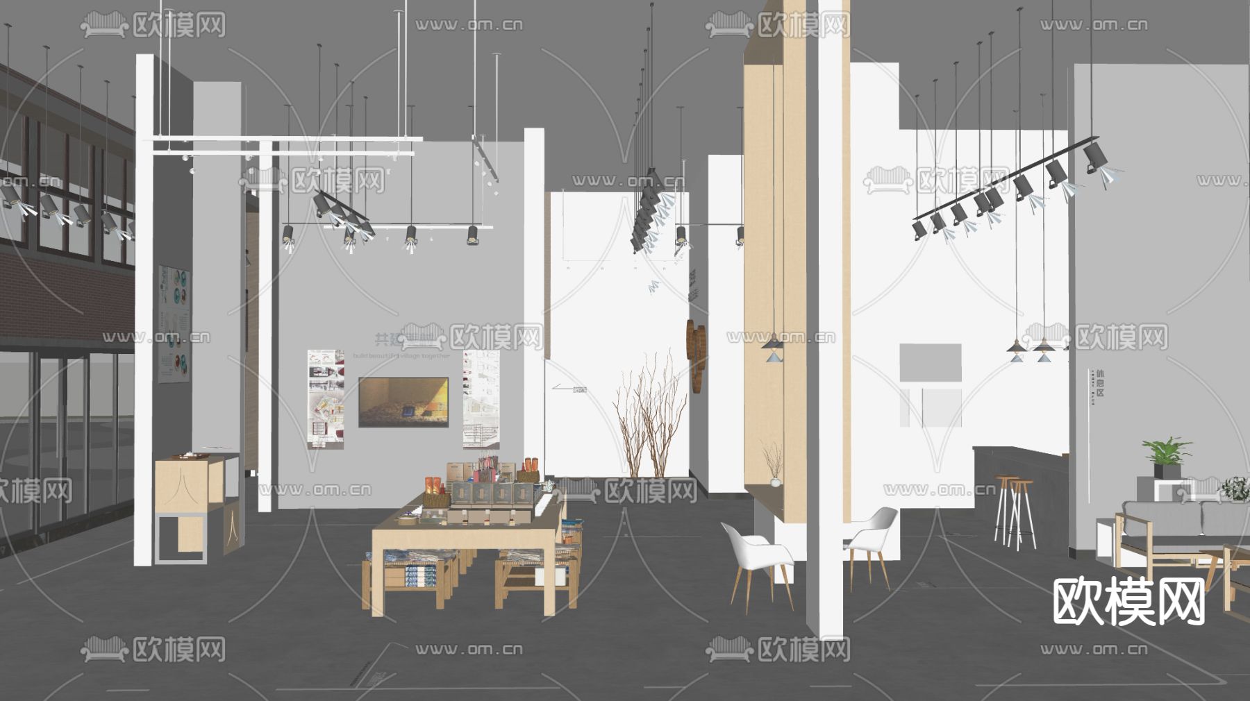 现代文创展厅su模型下载（渲染图2）