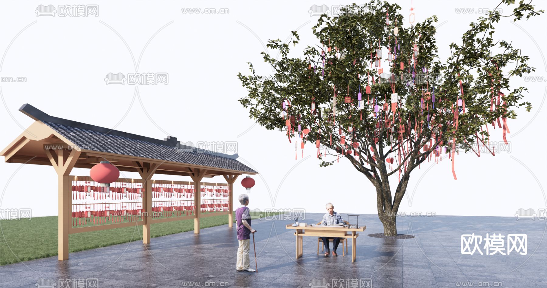 中式祈福树su模型下载（渲染图2）