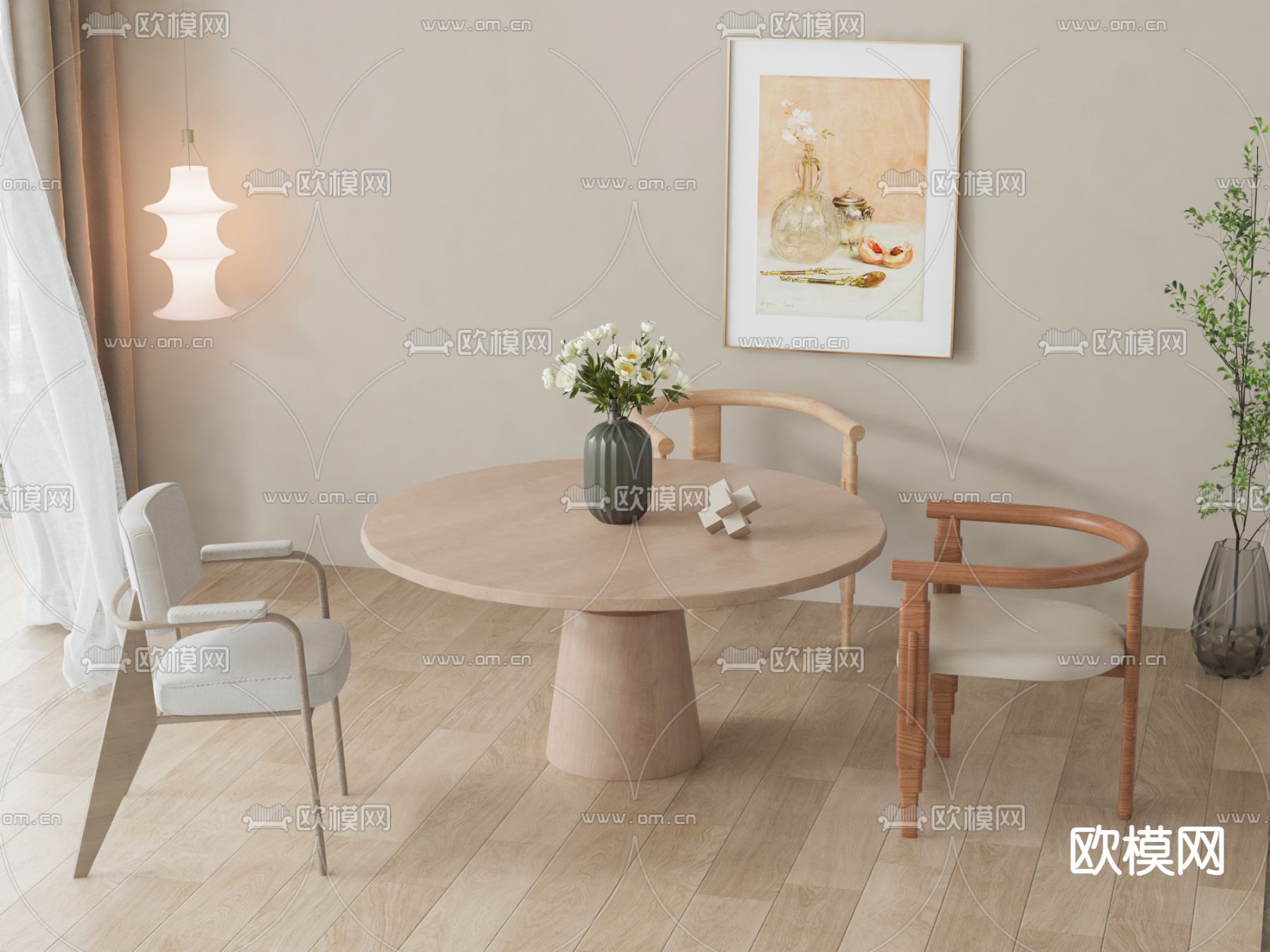 北欧餐桌椅3d模型下载