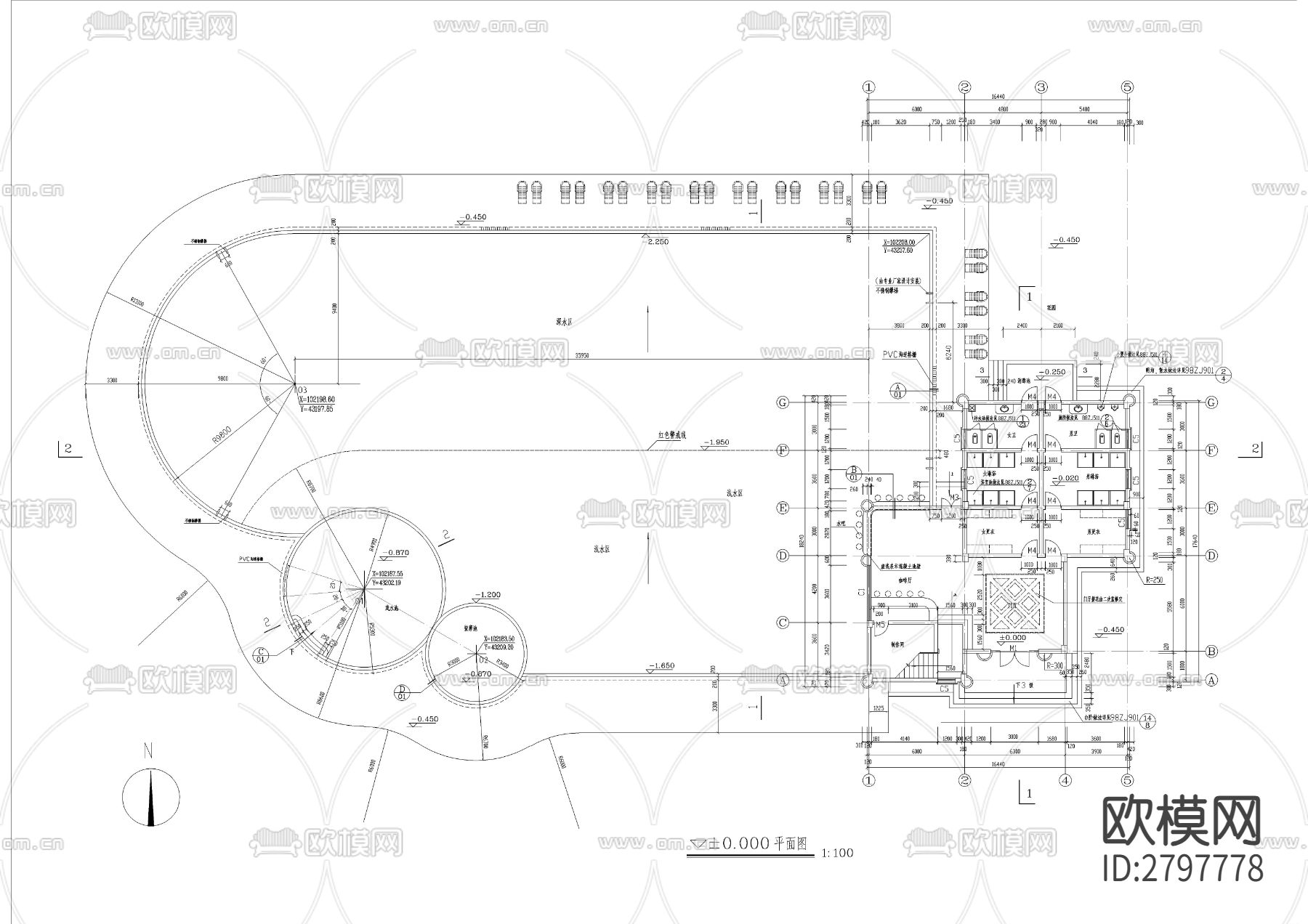游泳池及服务用房全套CAD施工图下载（渲染图2）
