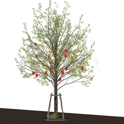 挂树灯 行道树su模型