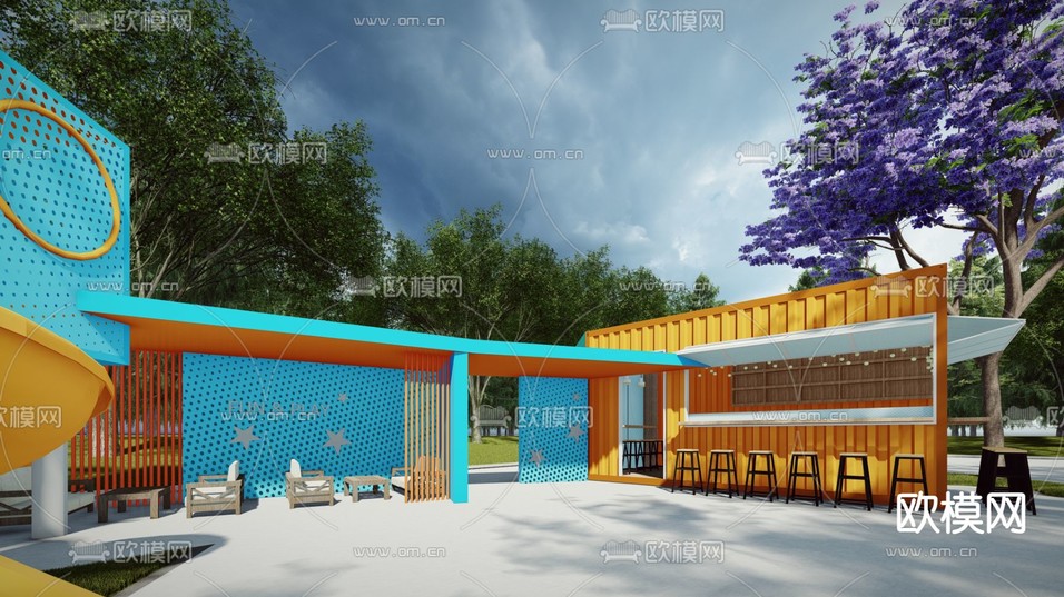 集装箱咖啡屋su模型下载(渲染图2)