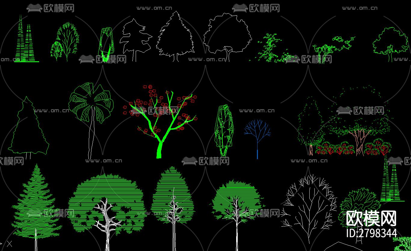 常用植物乔木景观树cad图库下载（渲染图5）