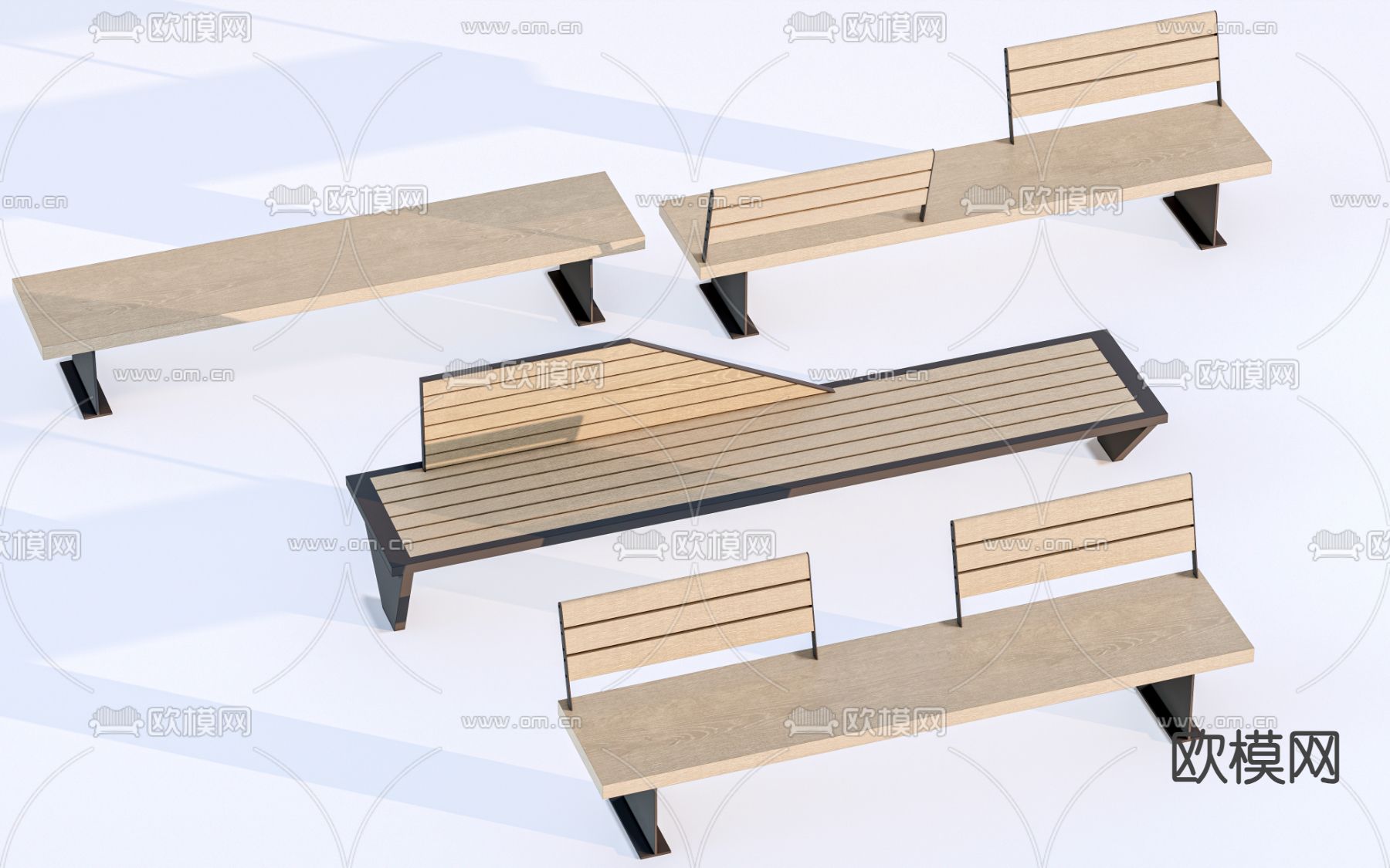 户外景长椅 公共座椅su模型下载（渲染图1）