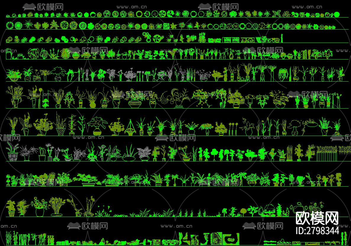 常用植物乔木景观树cad图库下载（渲染图1）