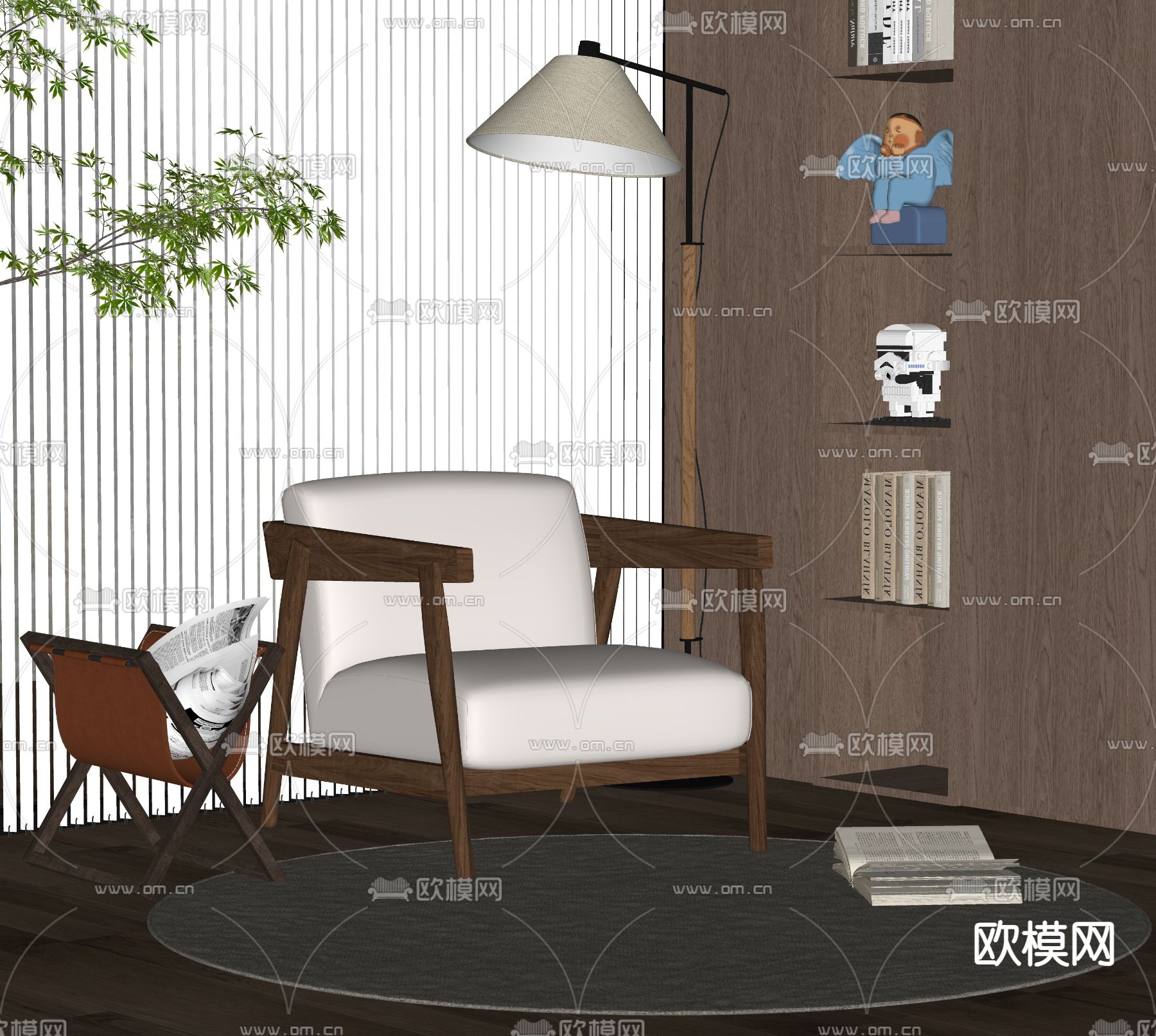 中古风休闲椅su模型下载（渲染图2）