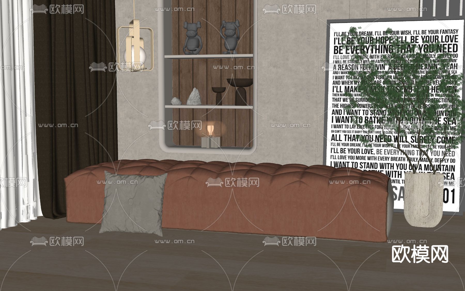 简欧沙发凳su模型下载（渲染图2）