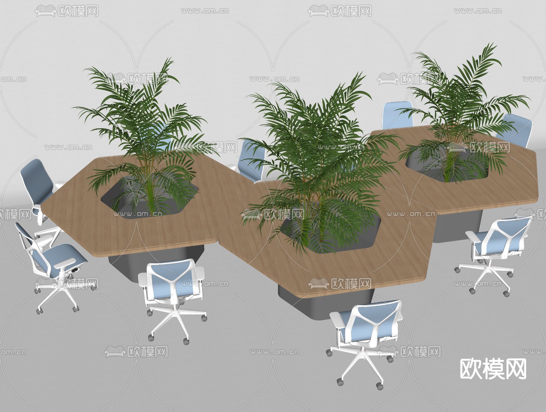 办公桌椅 屏风卡位su模型下载（渲染图2）