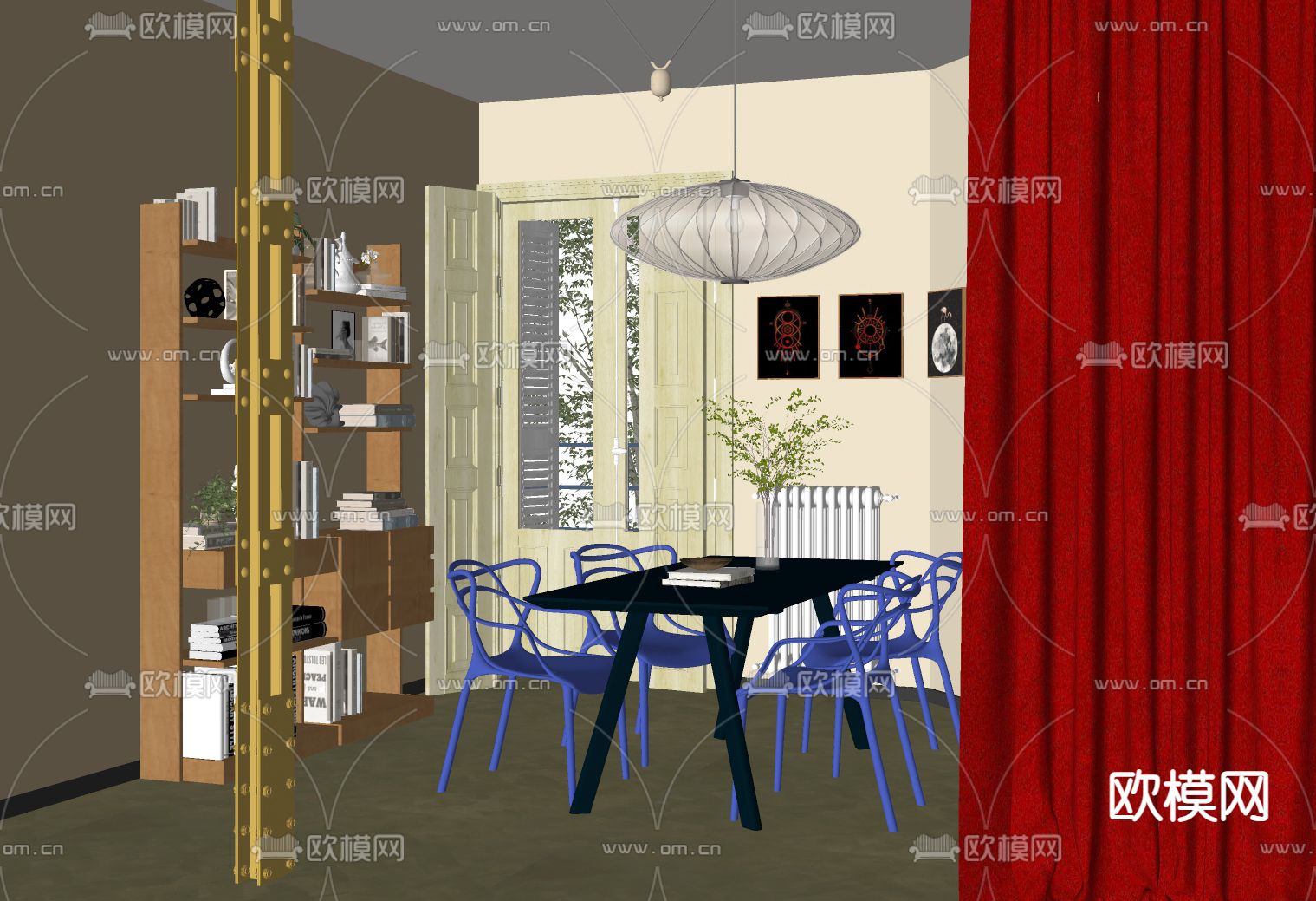 孟菲斯风餐厅su模型下载（渲染图2）