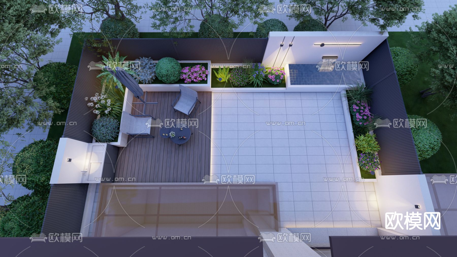 现代庭院花园su模型下载（渲染图1）