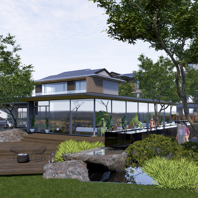 别墅庭院su模型